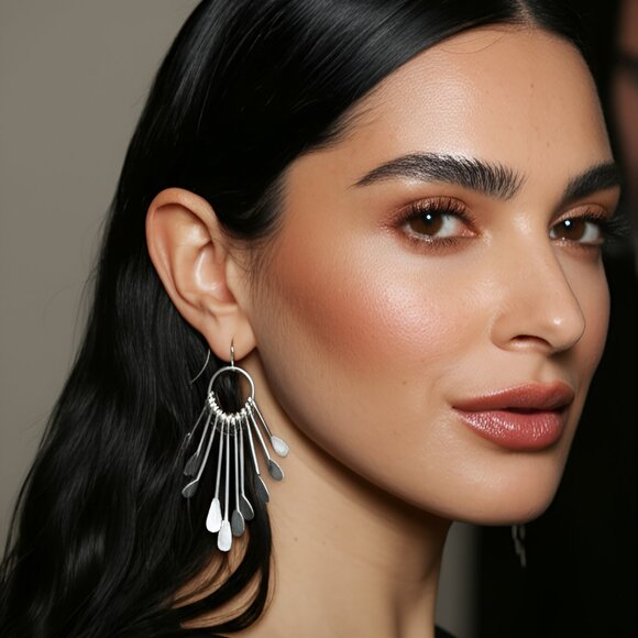 Silver Paddle Fringe Earrings - Picture 3 of 10